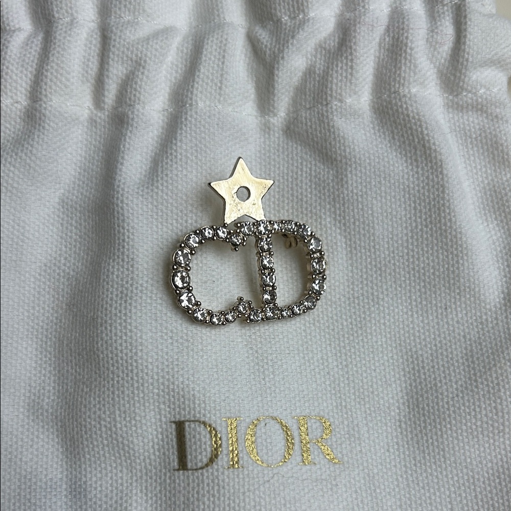 Dior Crystal CD Logo Brooch with Star Accent - Silver